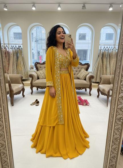 Newly Launched Premium VF 213 GEORGETTE yellow Lehenga choli manufacturers in Pune - wholesale export